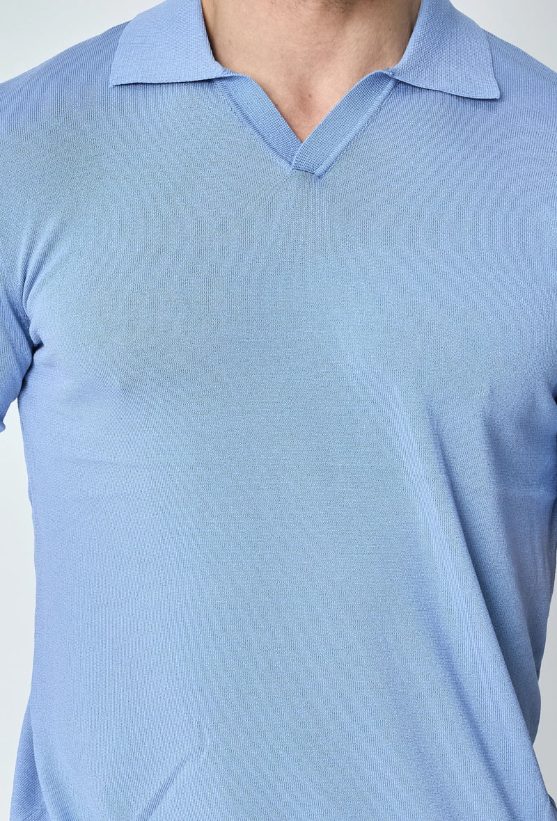 Short-sleeved plain knitted polo shirt