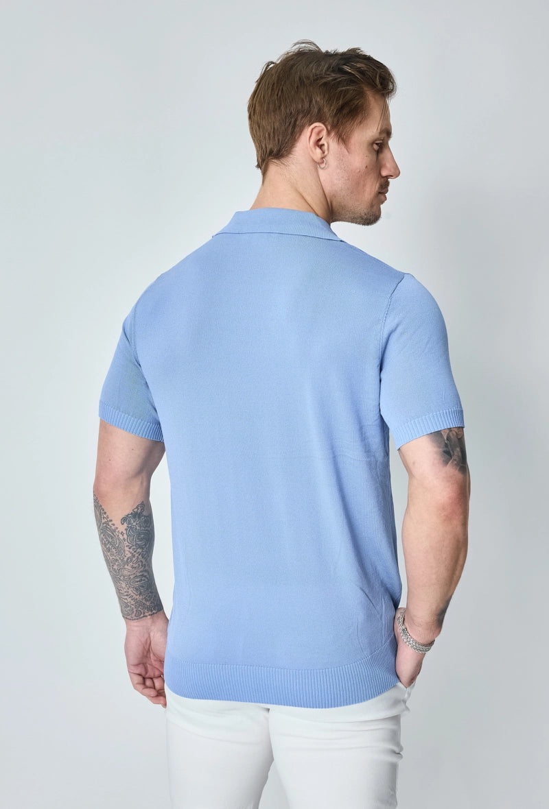 Short-sleeved plain knitted polo shirt