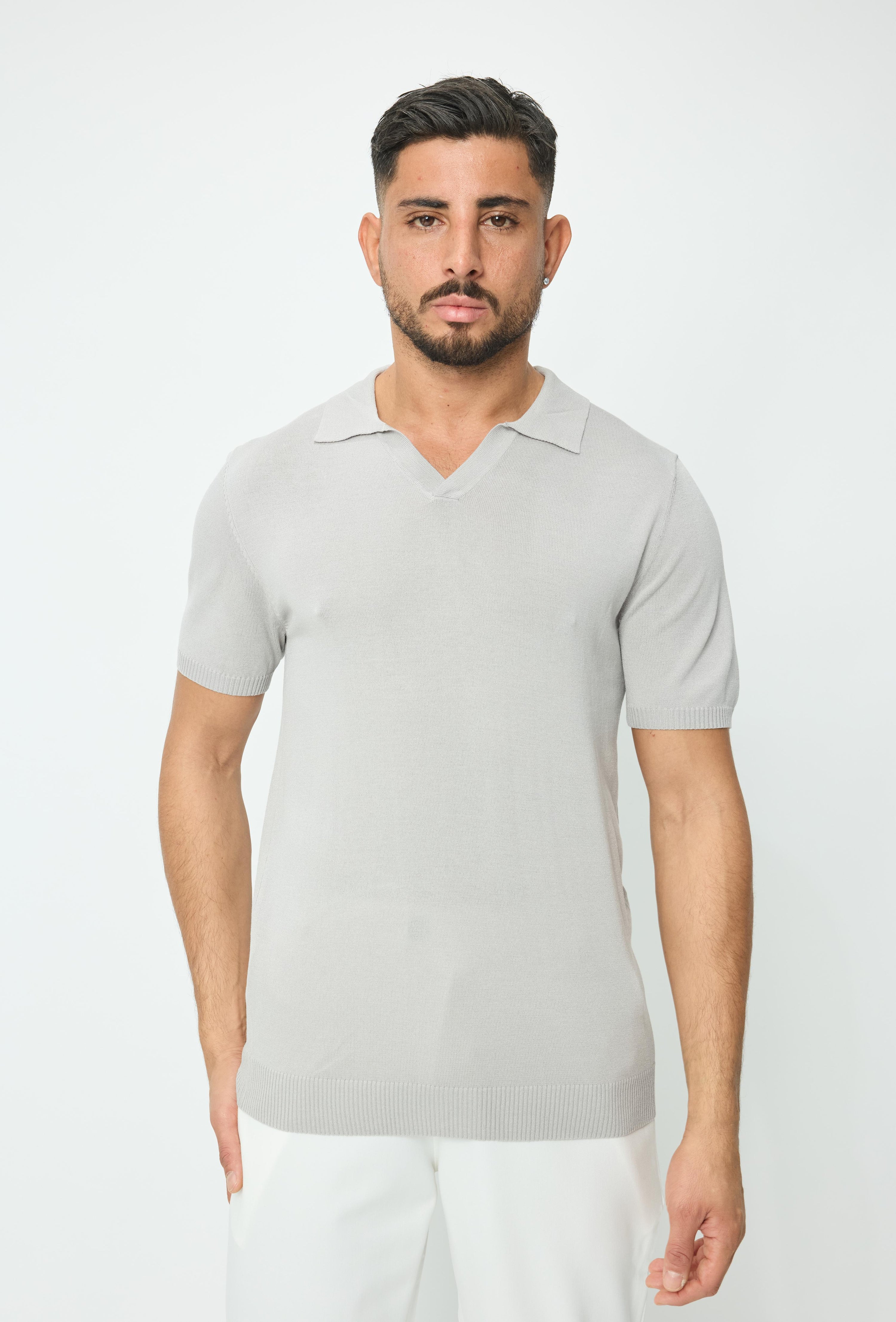 Short-sleeved plain knitted polo shirt