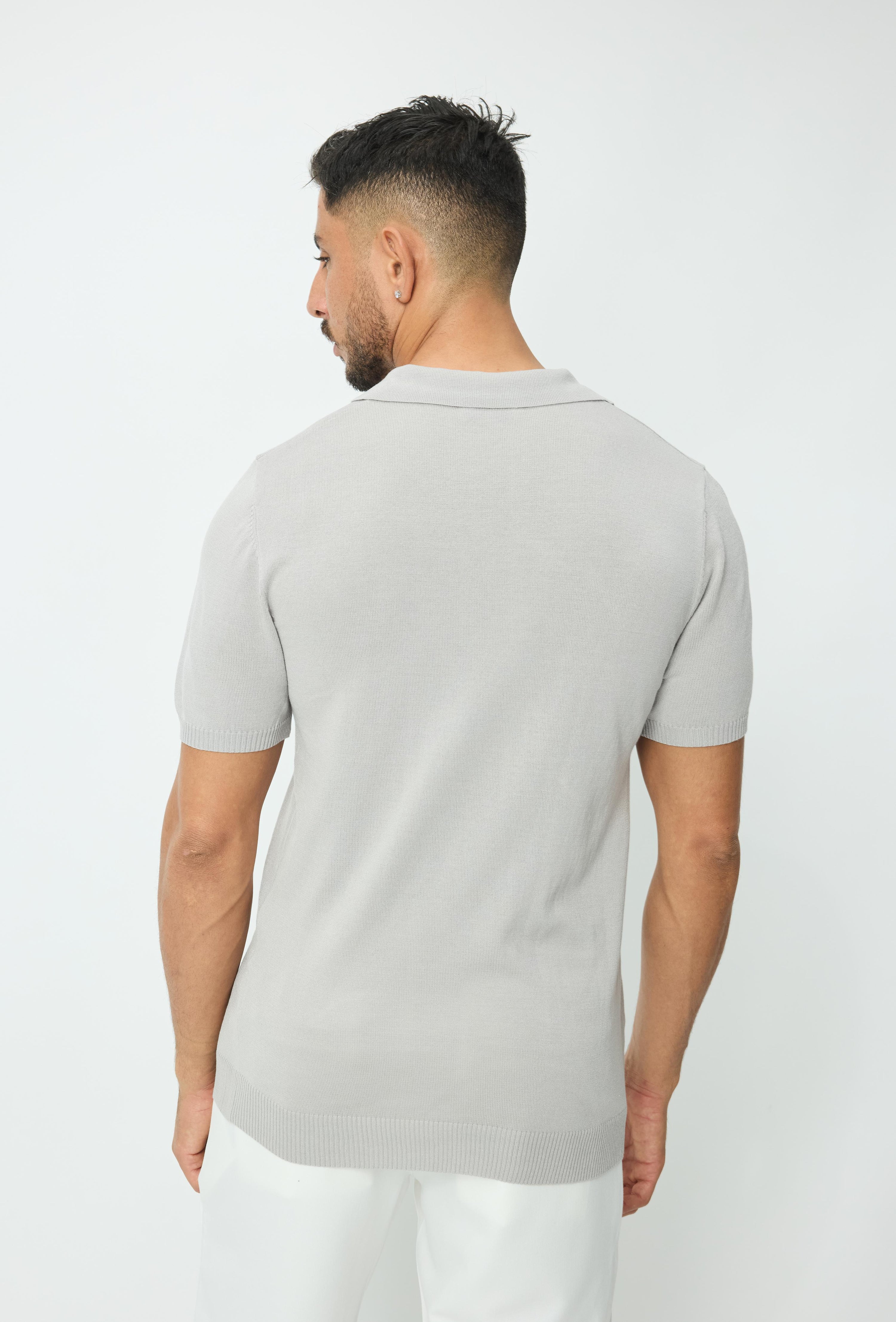 Short-sleeved plain knitted polo shirt