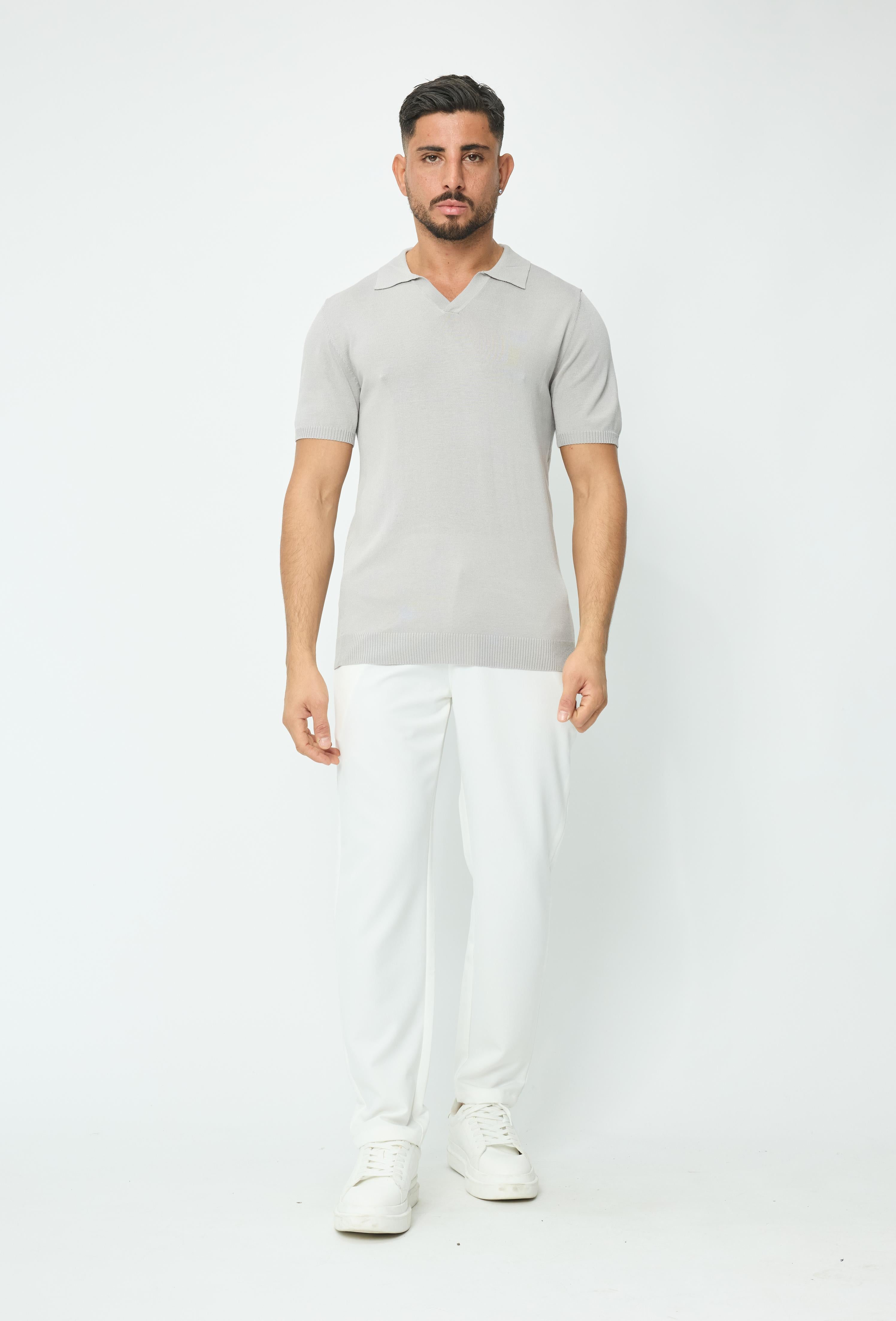Short-sleeved plain knitted polo shirt