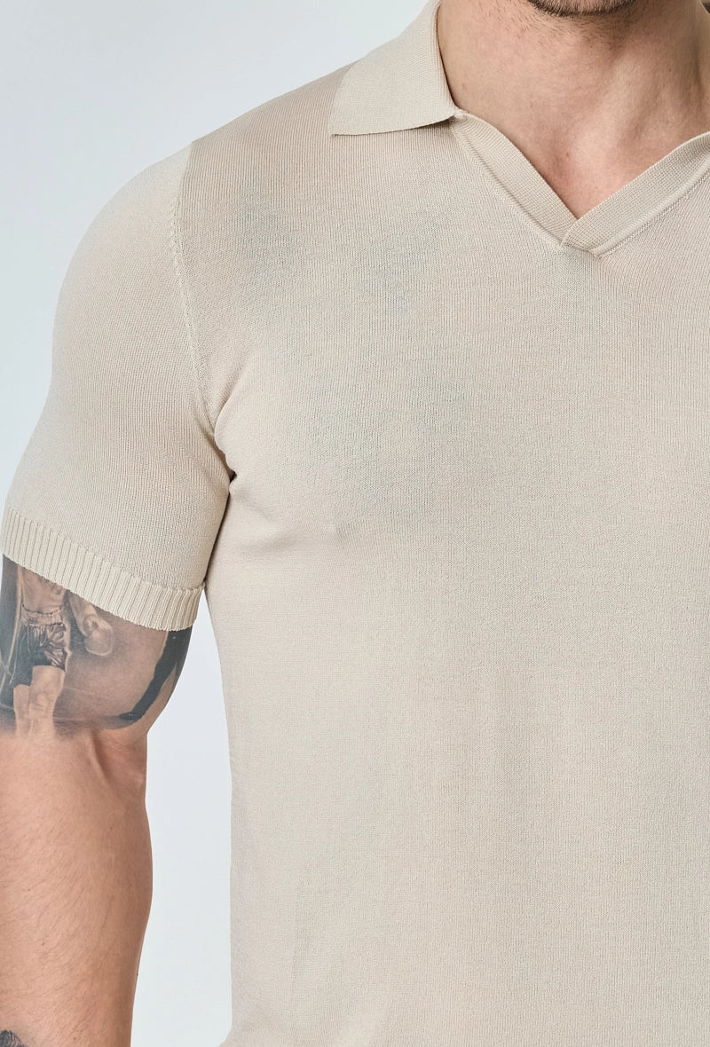 Short-sleeved plain knitted polo shirt