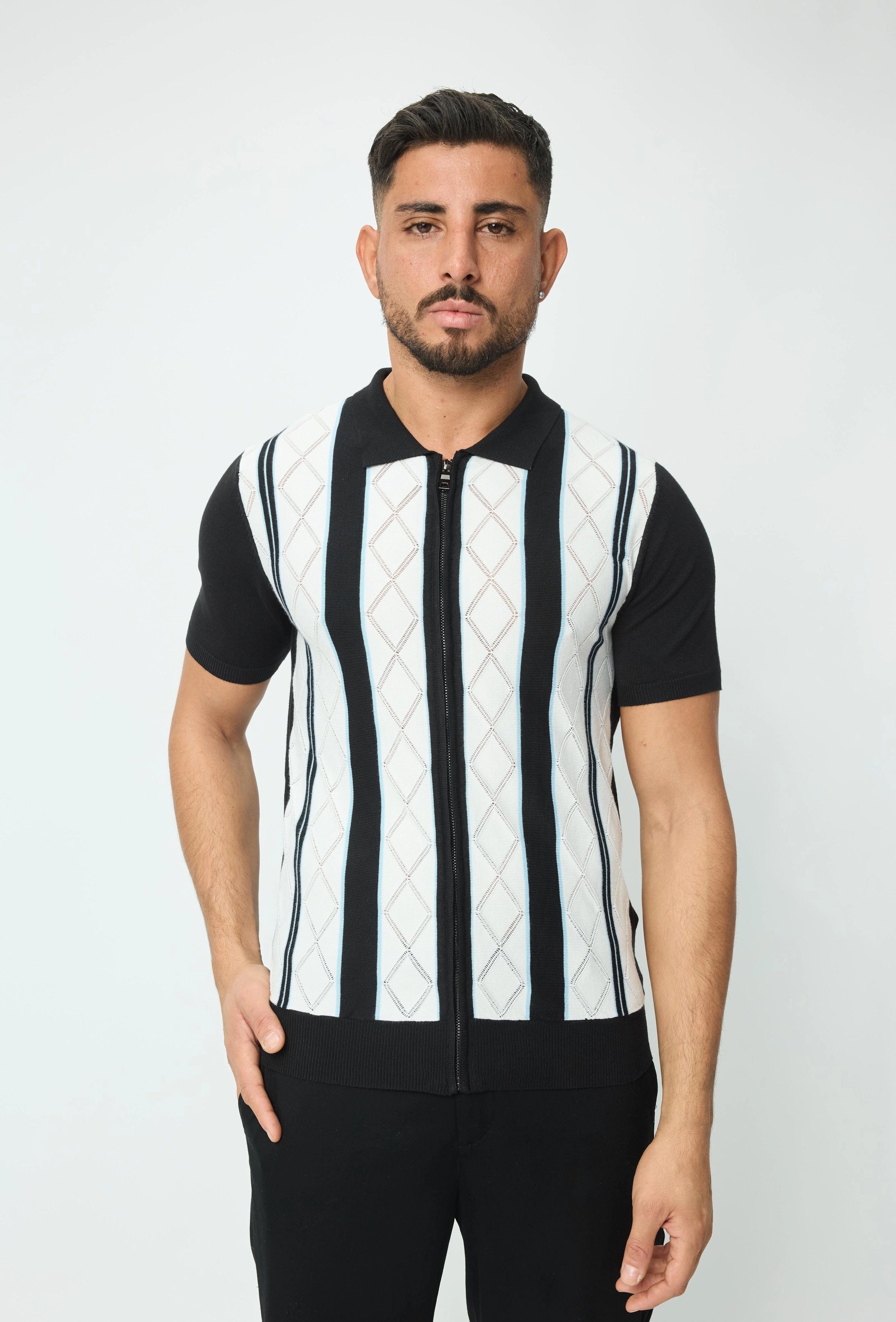 Polo manches courtes à zip en rayures