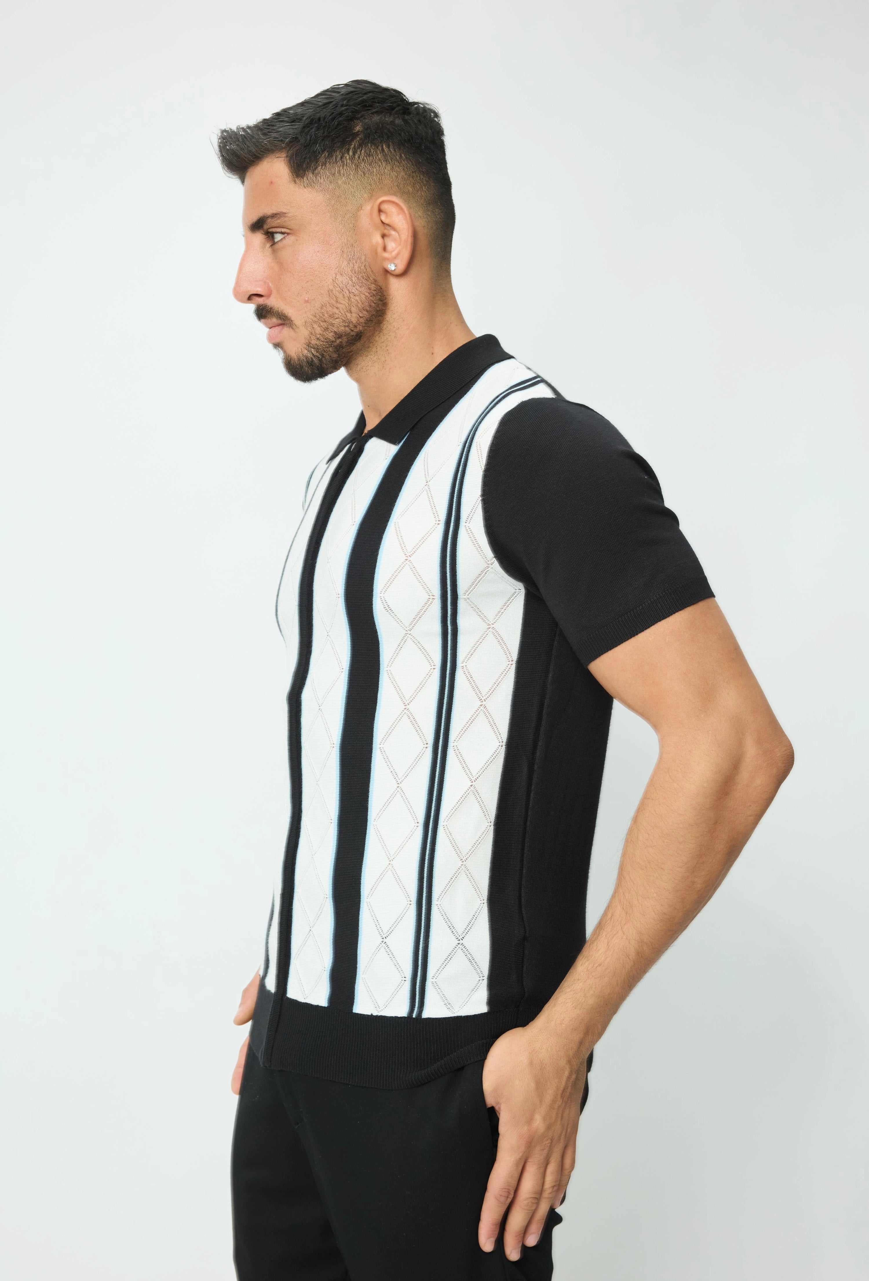 Polo manches courtes à zip en rayures