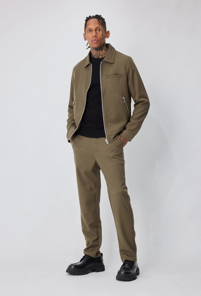 Ensemble veste pantalon uni avec fermeture zippée