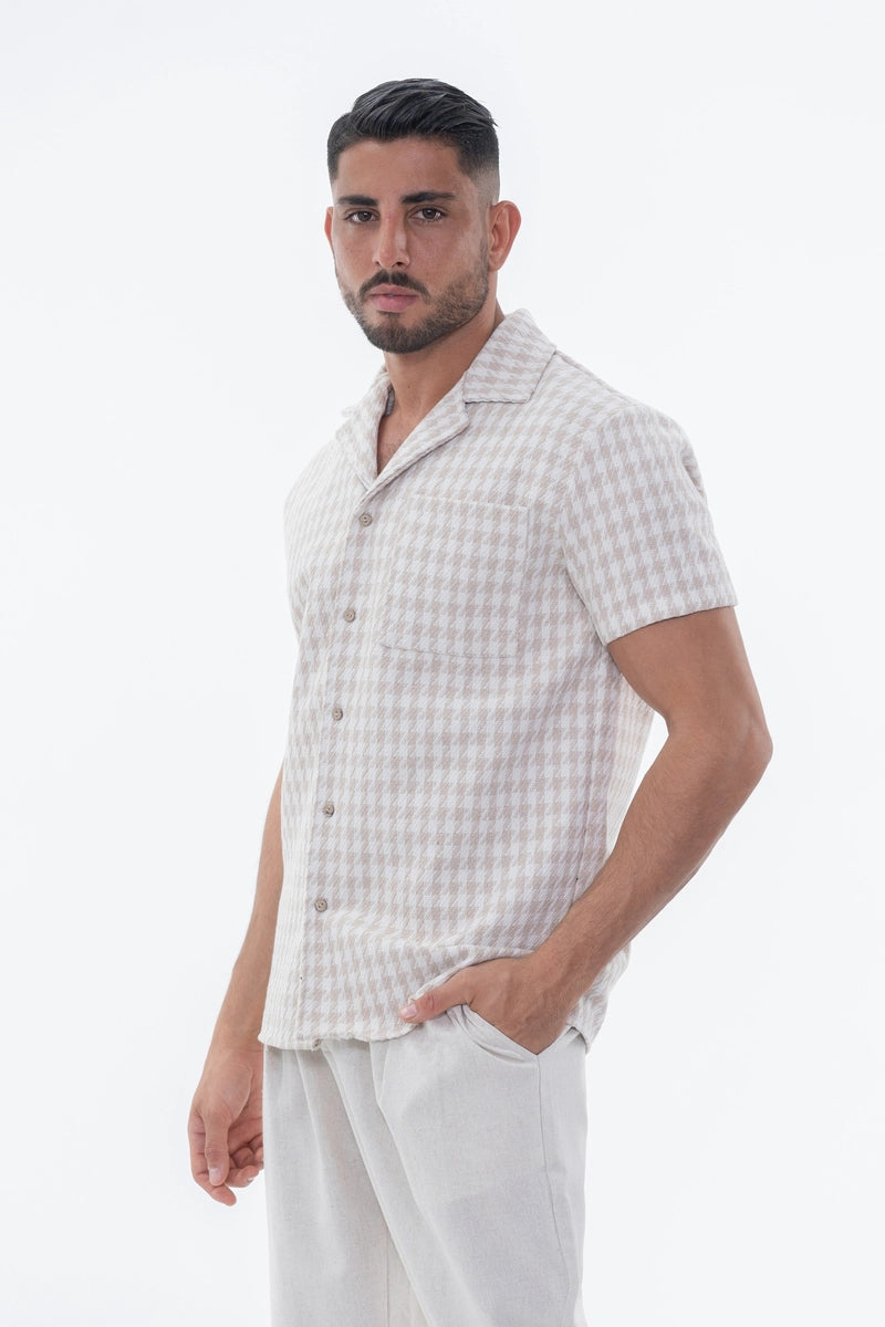 Chemise en tweed à carreaux manches courtes