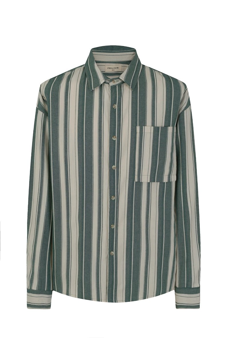 Chemise à manches longues avec des rayures verticales et une poche sur là poitrine - Frilivin