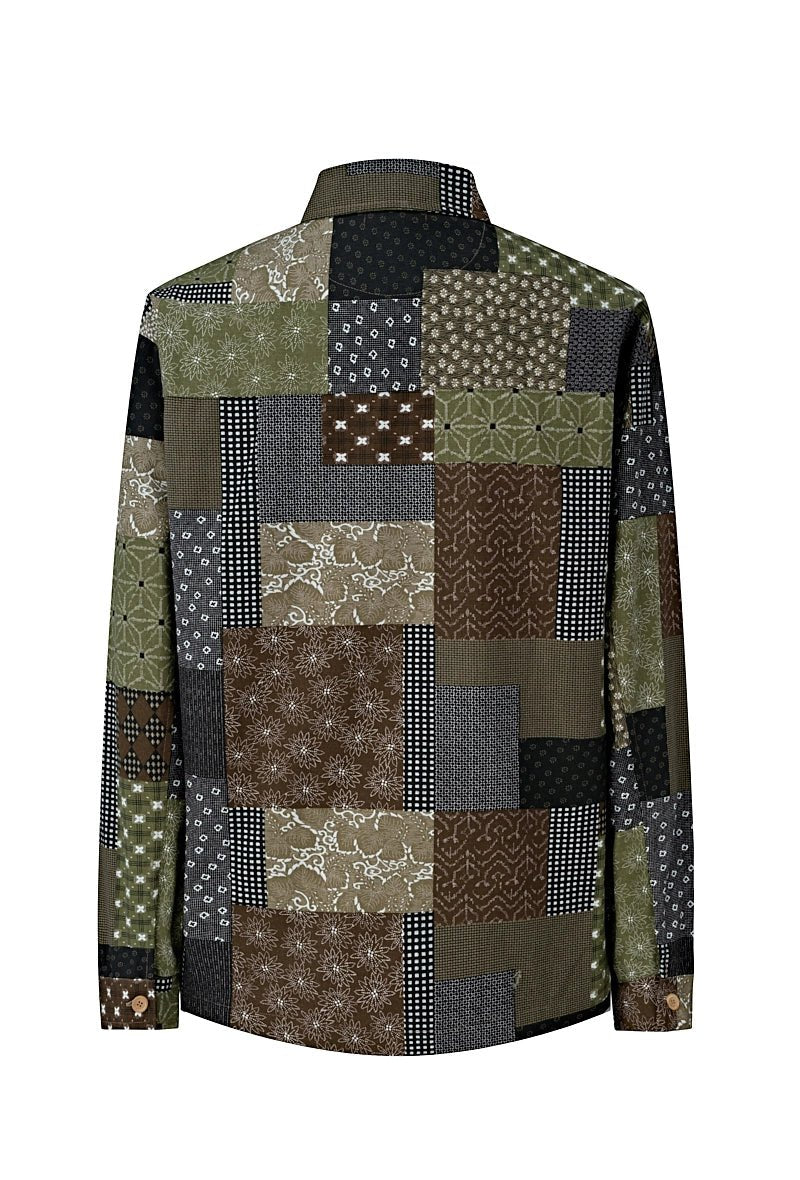 Chemise à manches longues patchwork de différents motifs et tissus - Frilivin