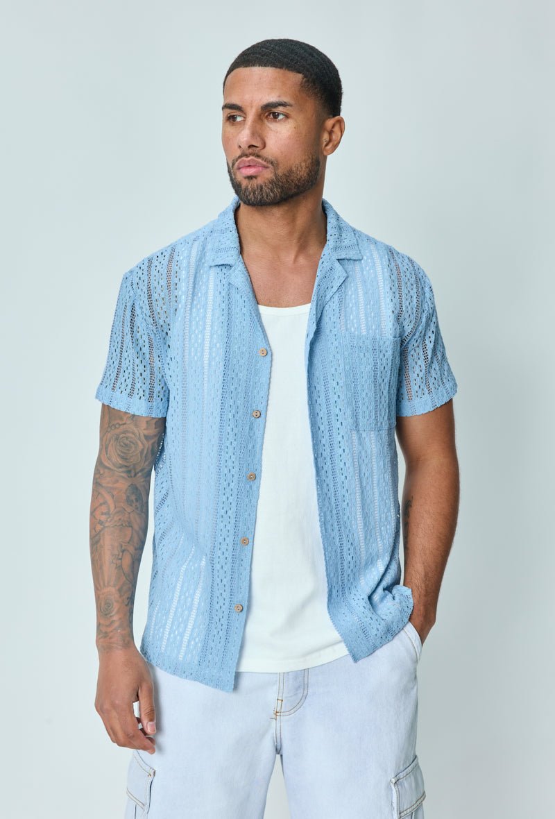 Stradivarius - Chemise décontractée aspect lin à rayures - Bleu clair Stradivarius - Chemise décontractée aspect lin à rayures - Bleu clair