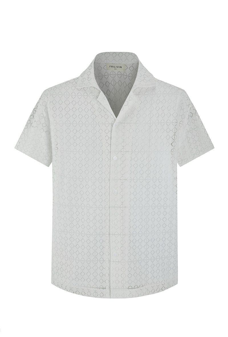 Chemise en dentelle manches courtes col à revers - Frilivin
