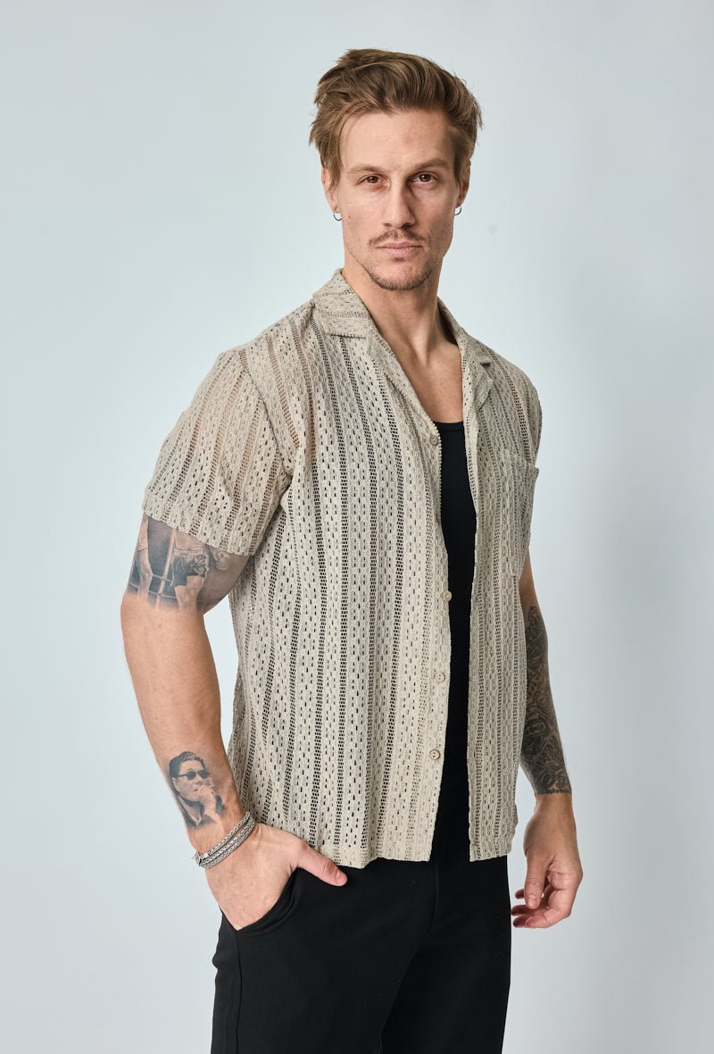 Chemise en dentelle manches courtes col à revers - Frilivin