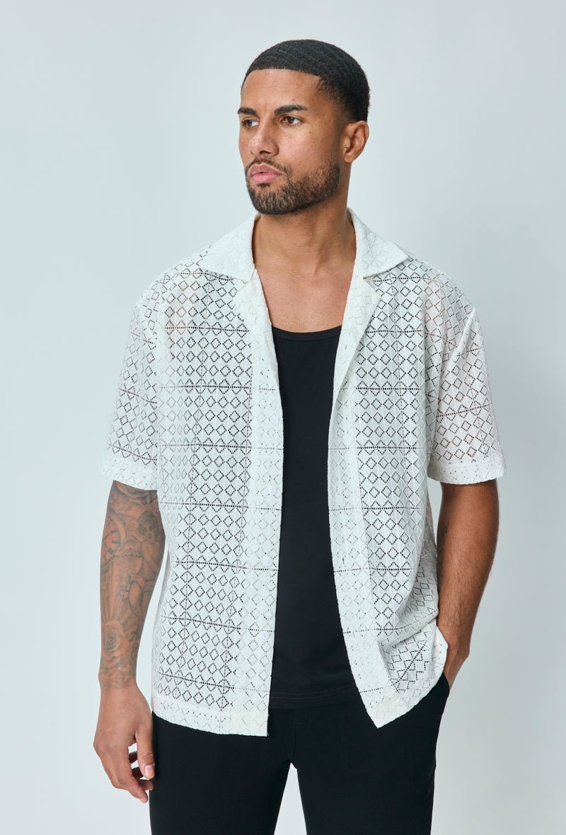 Chemise en dentelle manches courtes col à revers - Frilivin