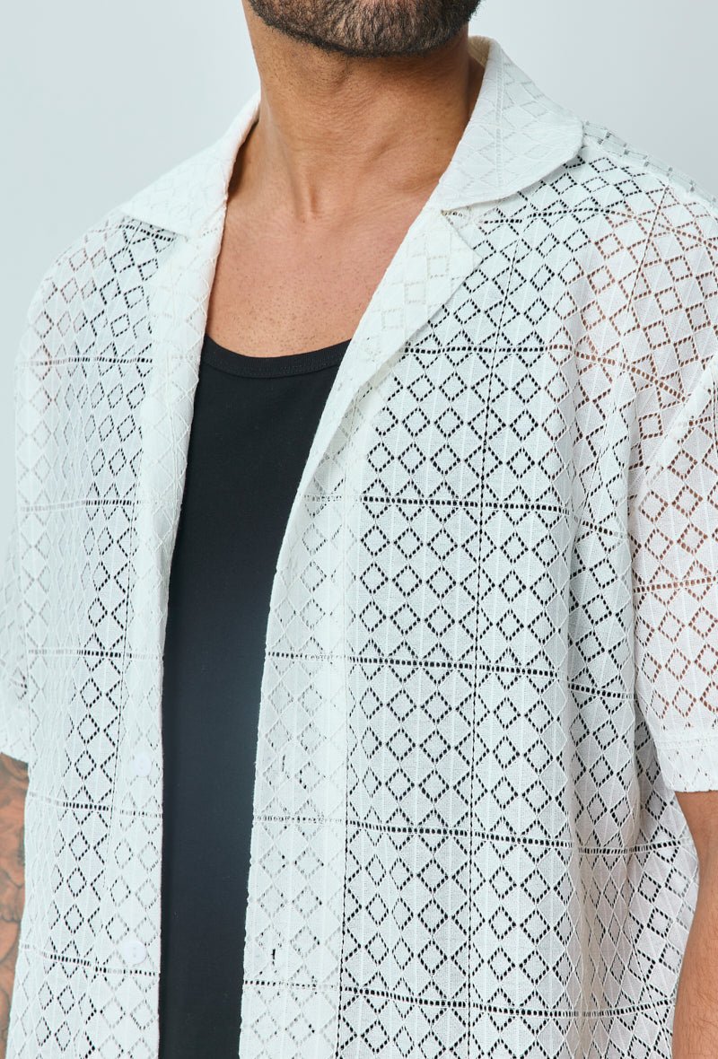 Chemise en dentelle manches courtes col à revers - Frilivin