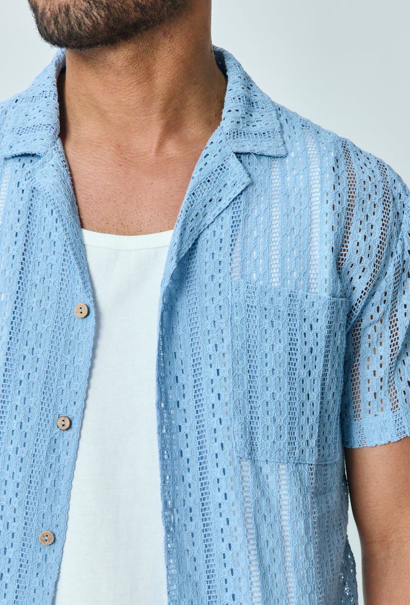 Chemise en dentelle manches courtes col à revers - Frilivin