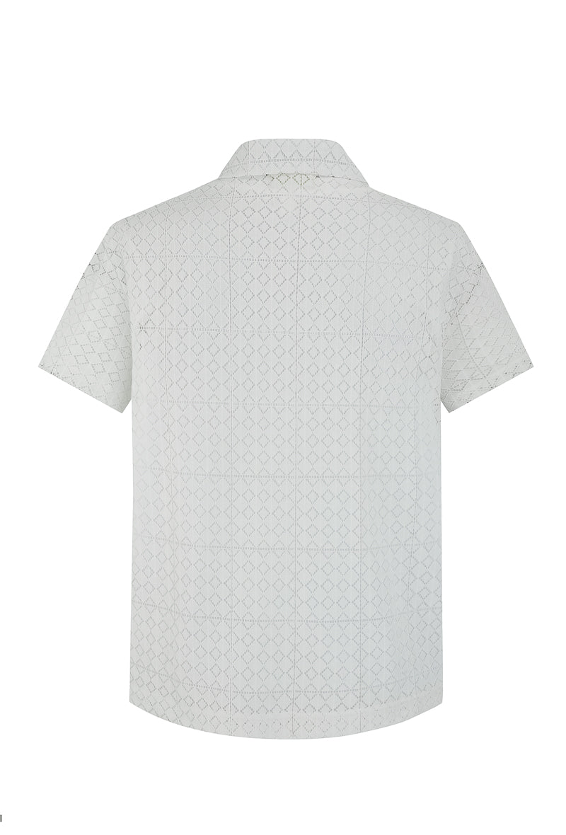 Chemise en dentelle manches courtes col à revers - Frilivin