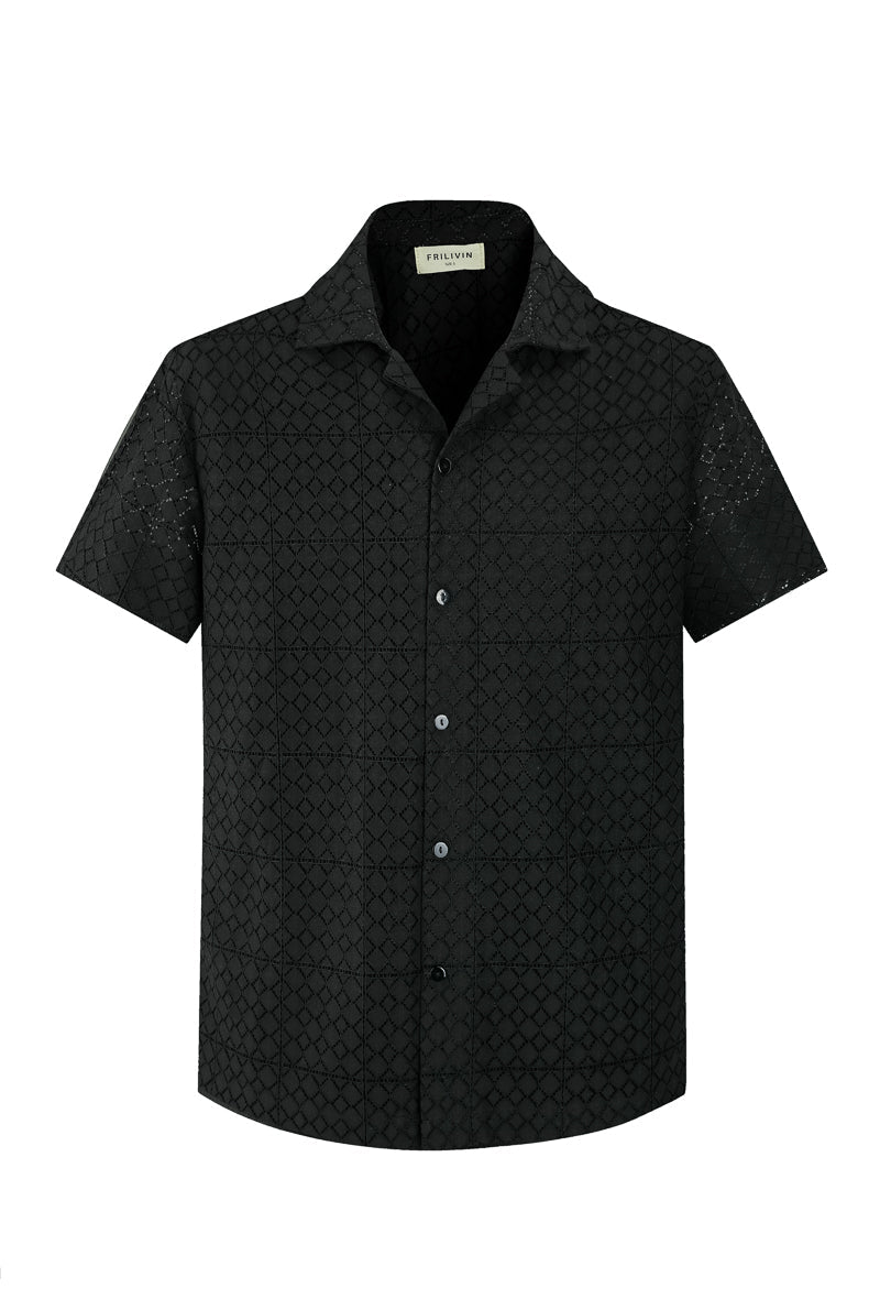 Chemise en dentelle manches courtes col à revers - Frilivin