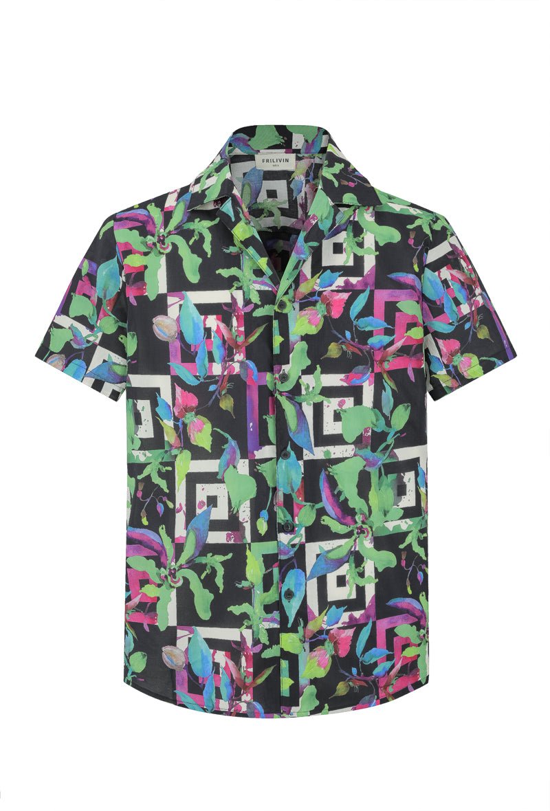 Chemise manches courtes à motifs abstraits - Frilivin