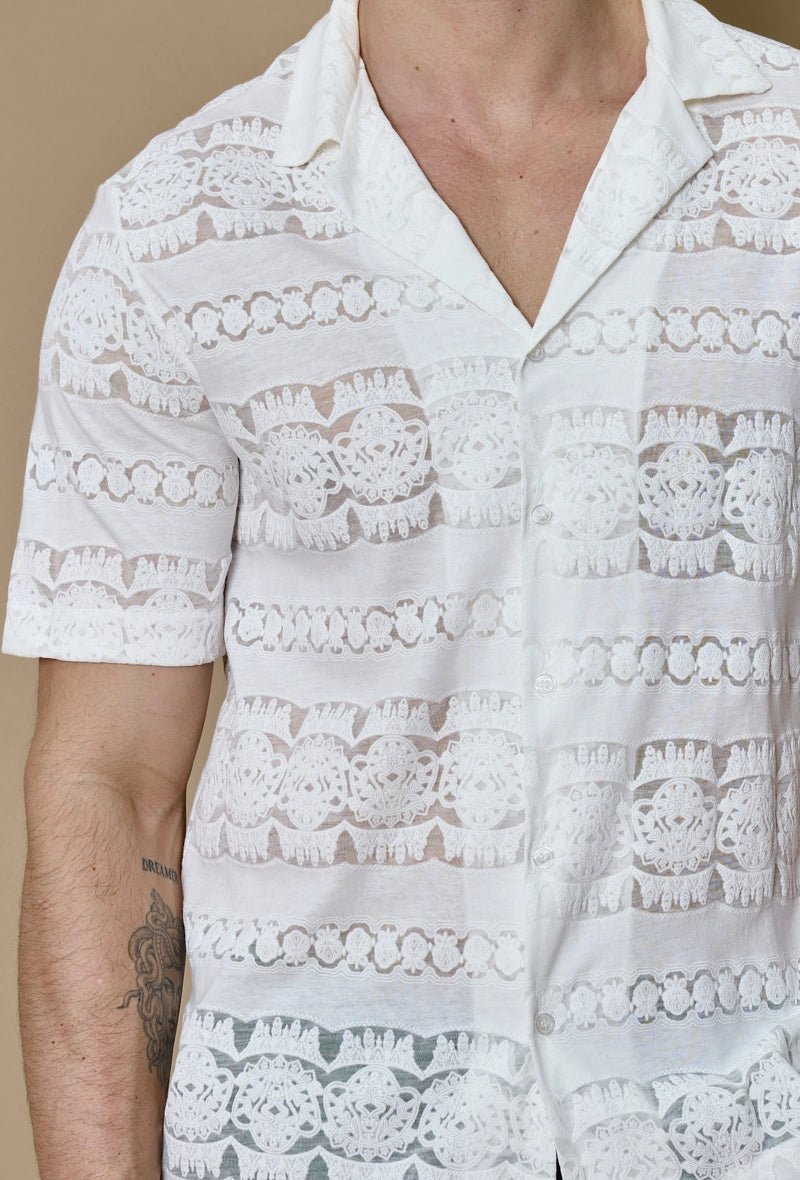 Chemise unie manches courtes à motifs - Frilivin