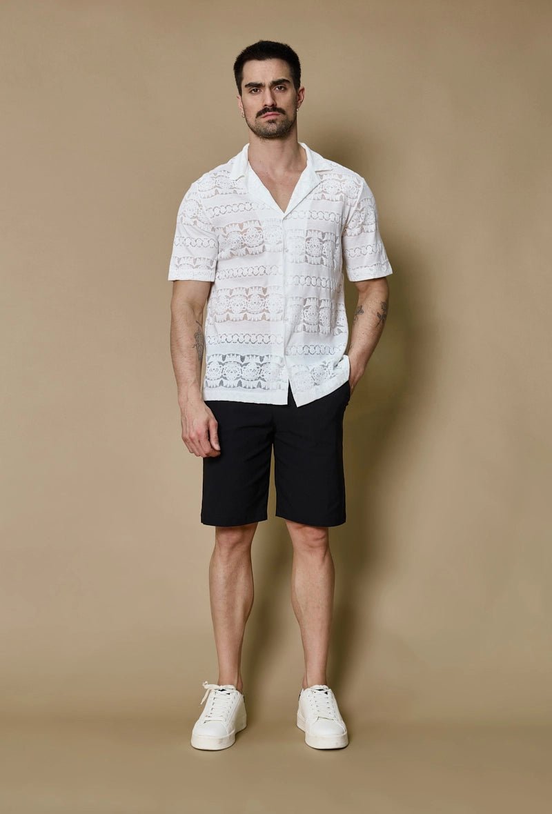 Chemise unie manches courtes à motifs - Frilivin