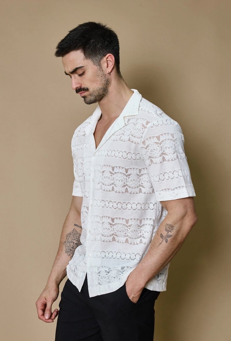 Chemise unie manches courtes à motifs - Frilivin