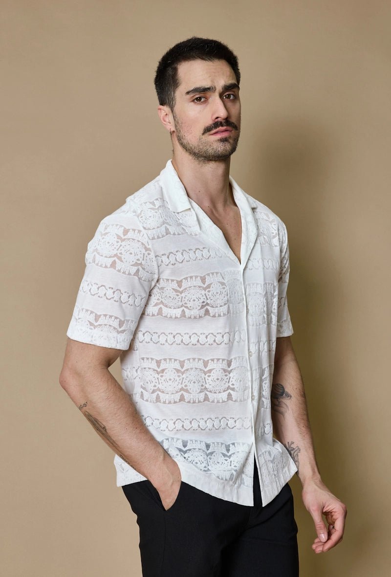 Chemise unie manches courtes à motifs - Frilivin