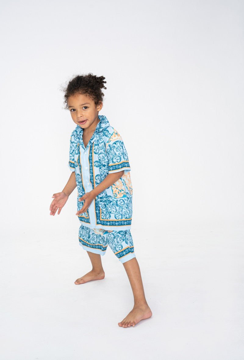 Carolilly Ensemble Enfant Garçon Été 2 Pièces - Chemise Manches Courtes + Shorts Dinosaure