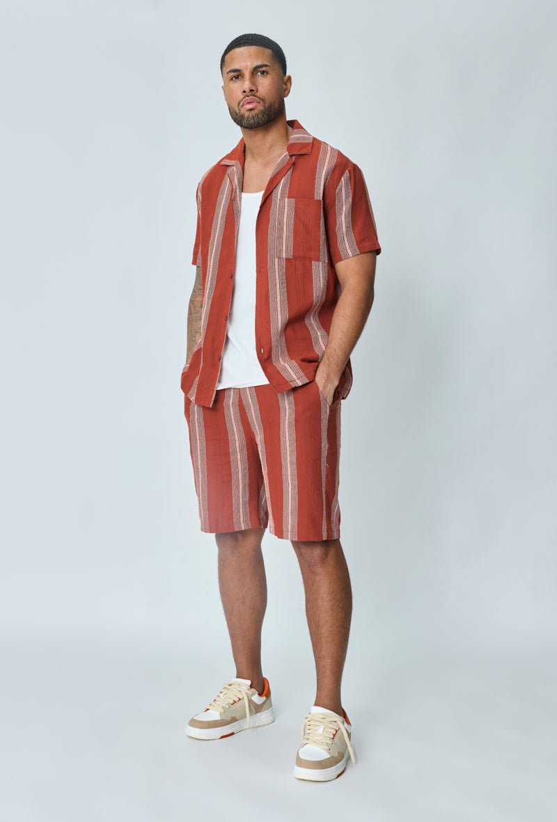 Red and white striped shorts on sale