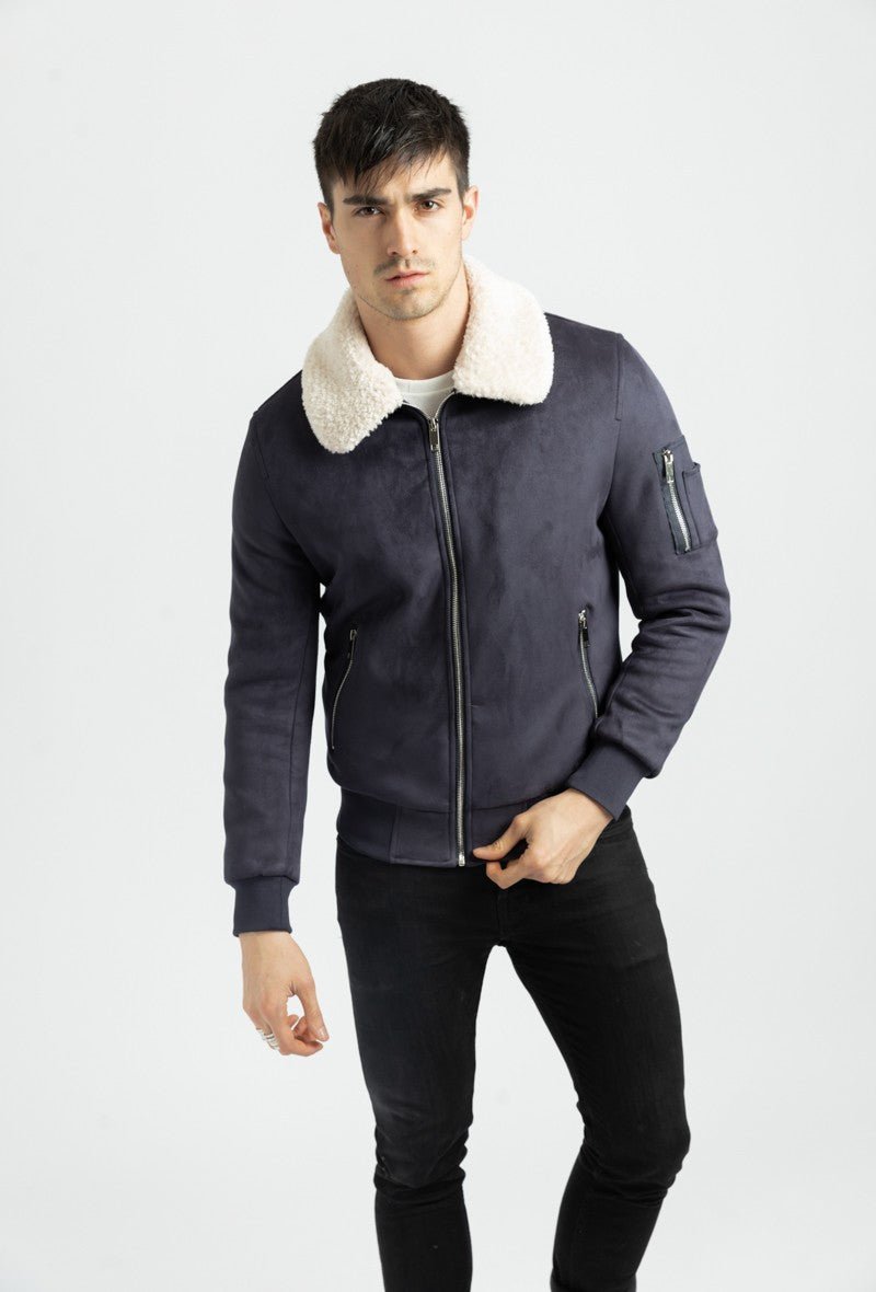 Veste Bomber Veste Col Mouton Noir Blouson Serge Pariente En Cuir
