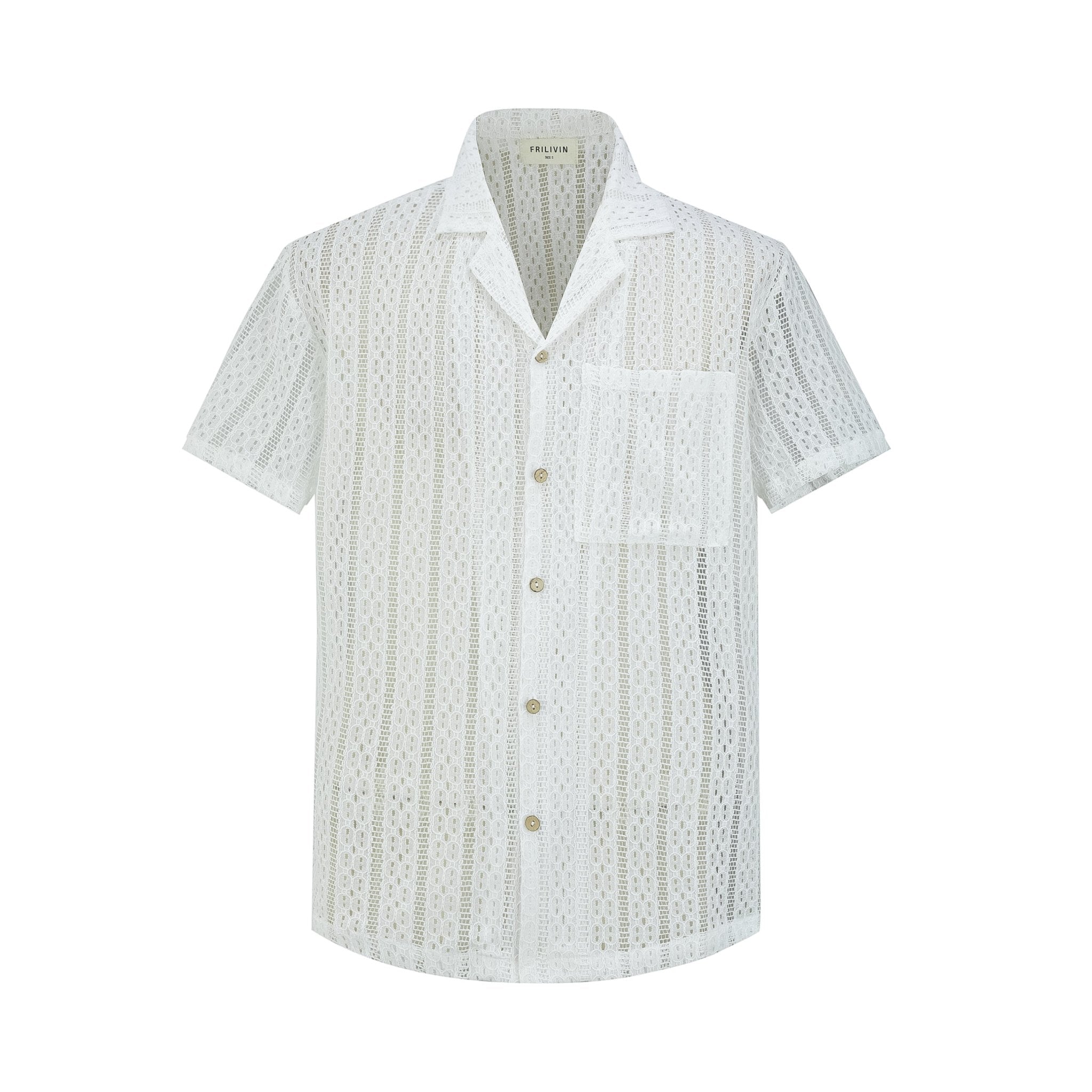 Chemise en dentelle manches courtes col à revers - Frilivin