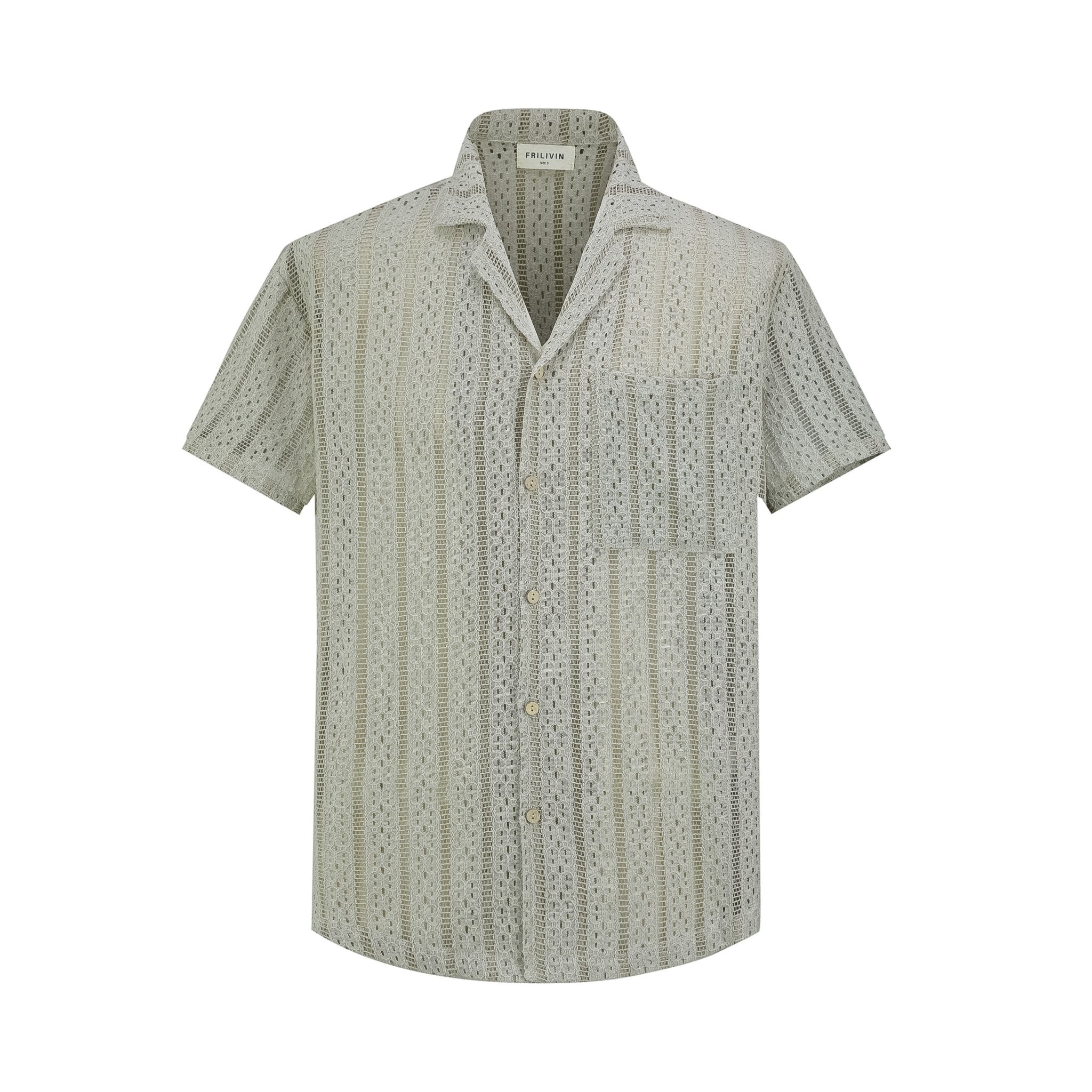 Chemise en dentelle manches courtes col à revers - Frilivin