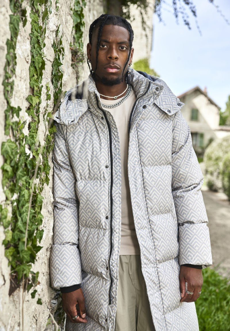 Doudoune longue à motif répétitif - Frilivin