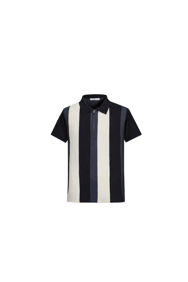 T-shirt polo zippé maille piquée à rayure - Frilivin