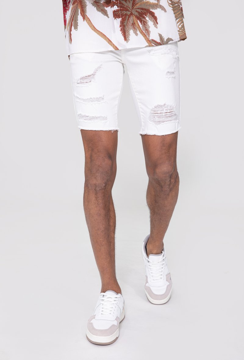 Ripped stretch denim shorts Frilivin
