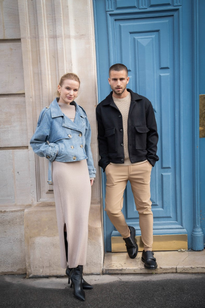 Veste uni texturé avec grandes poches à rabat