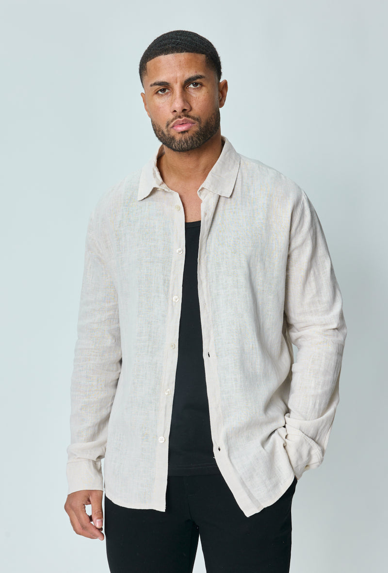 Chemise manches longues uni en lin