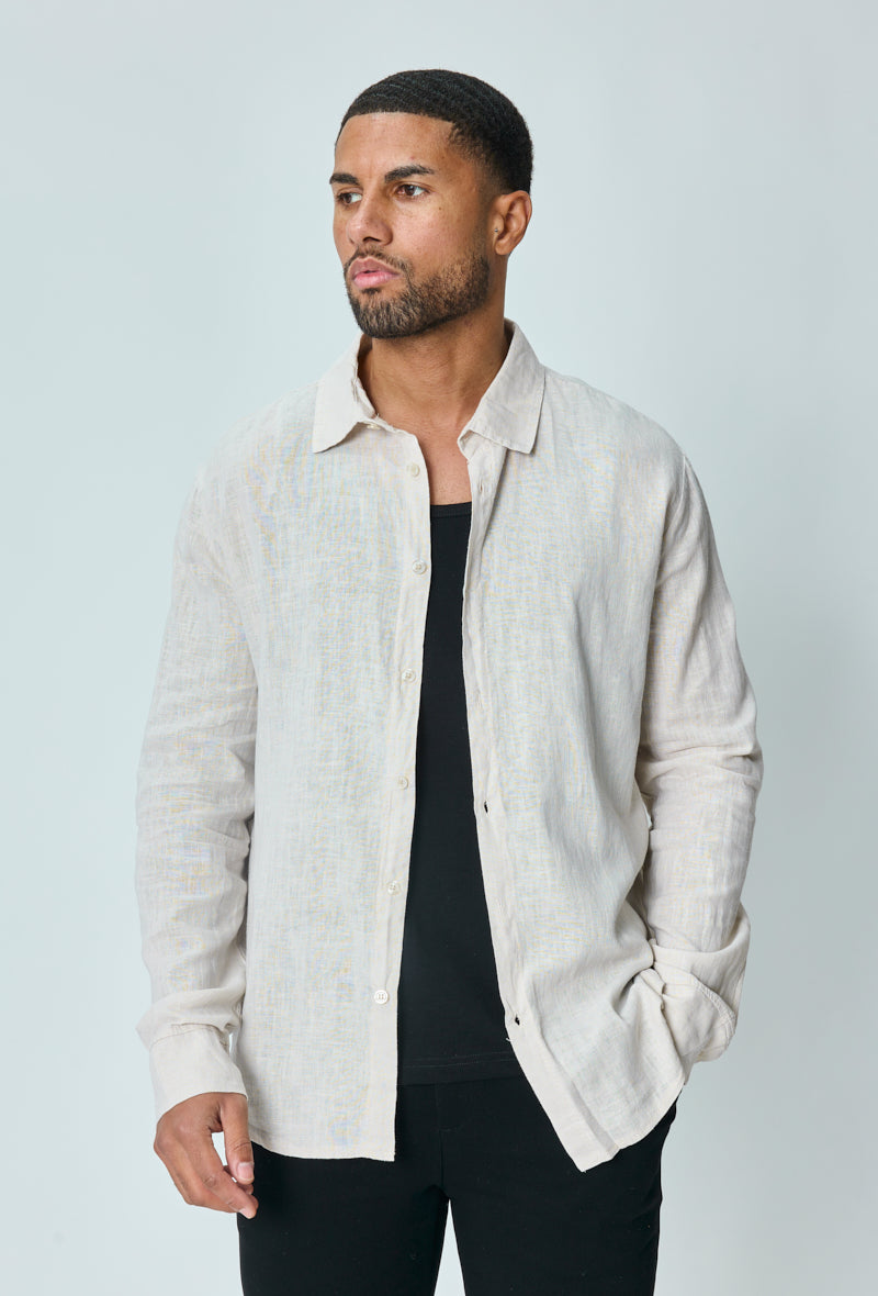 Chemise manches longues uni en lin