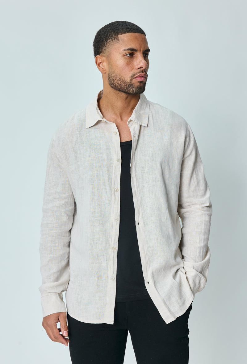 Chemise manches longues uni en lin