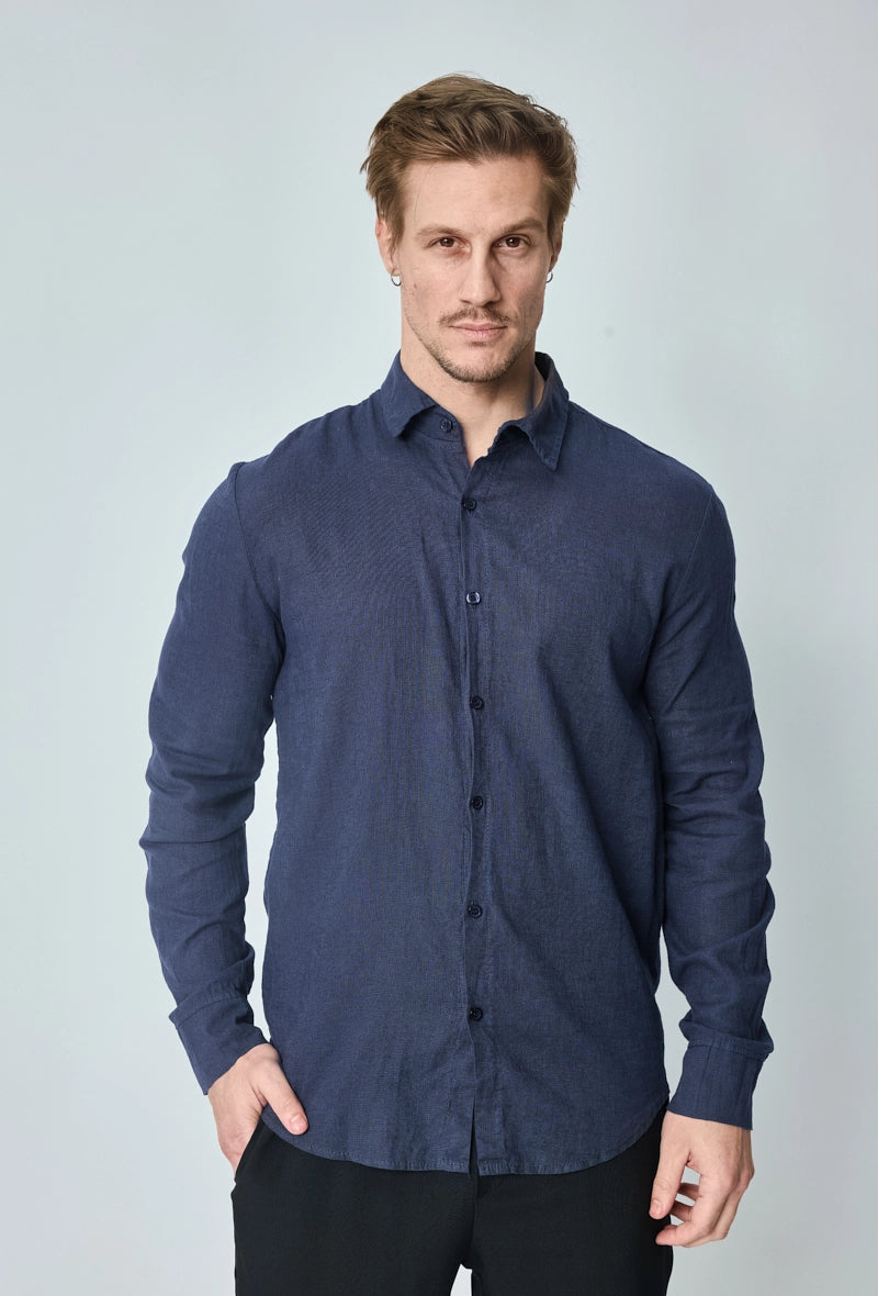 Chemise manches longues uni en lin
