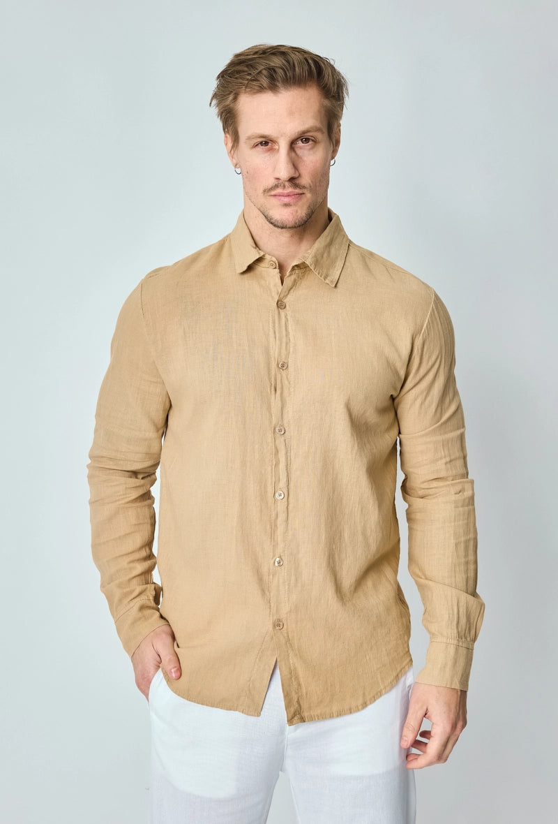 Chemise manches longues uni en lin