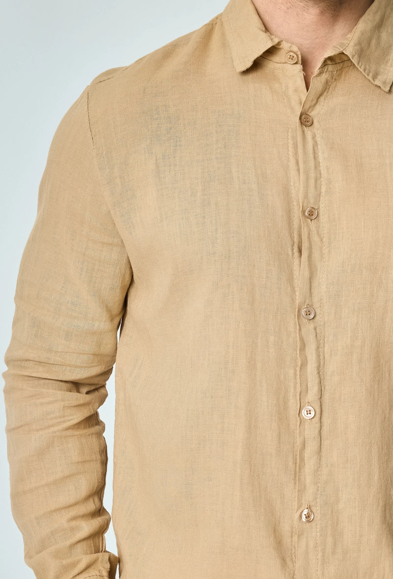 Chemise manches longues uni en lin