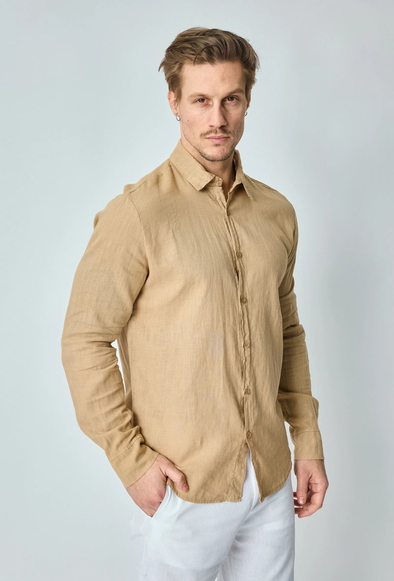 Chemise manches longues uni en lin