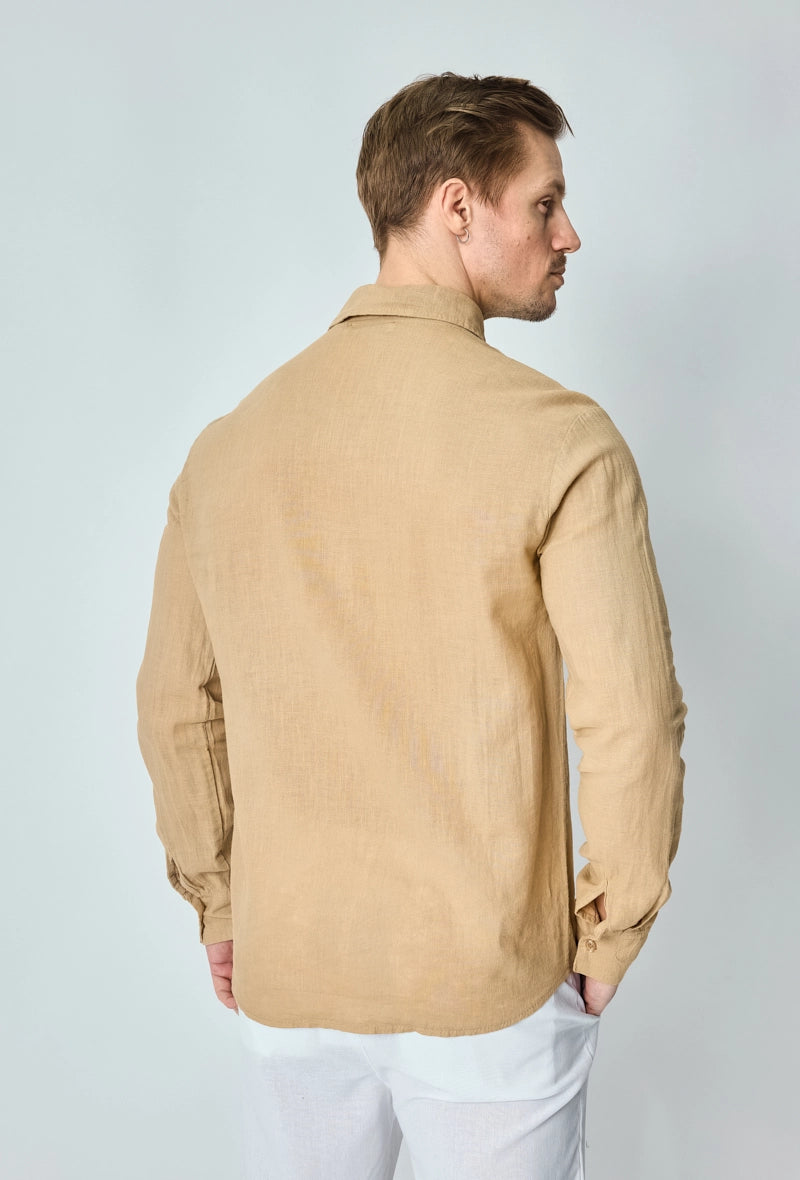 Chemise manches longues uni en lin