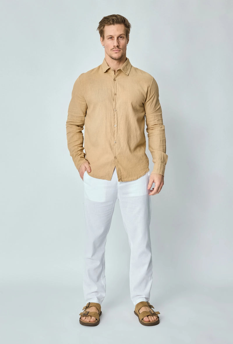 Chemise manches longues uni en lin