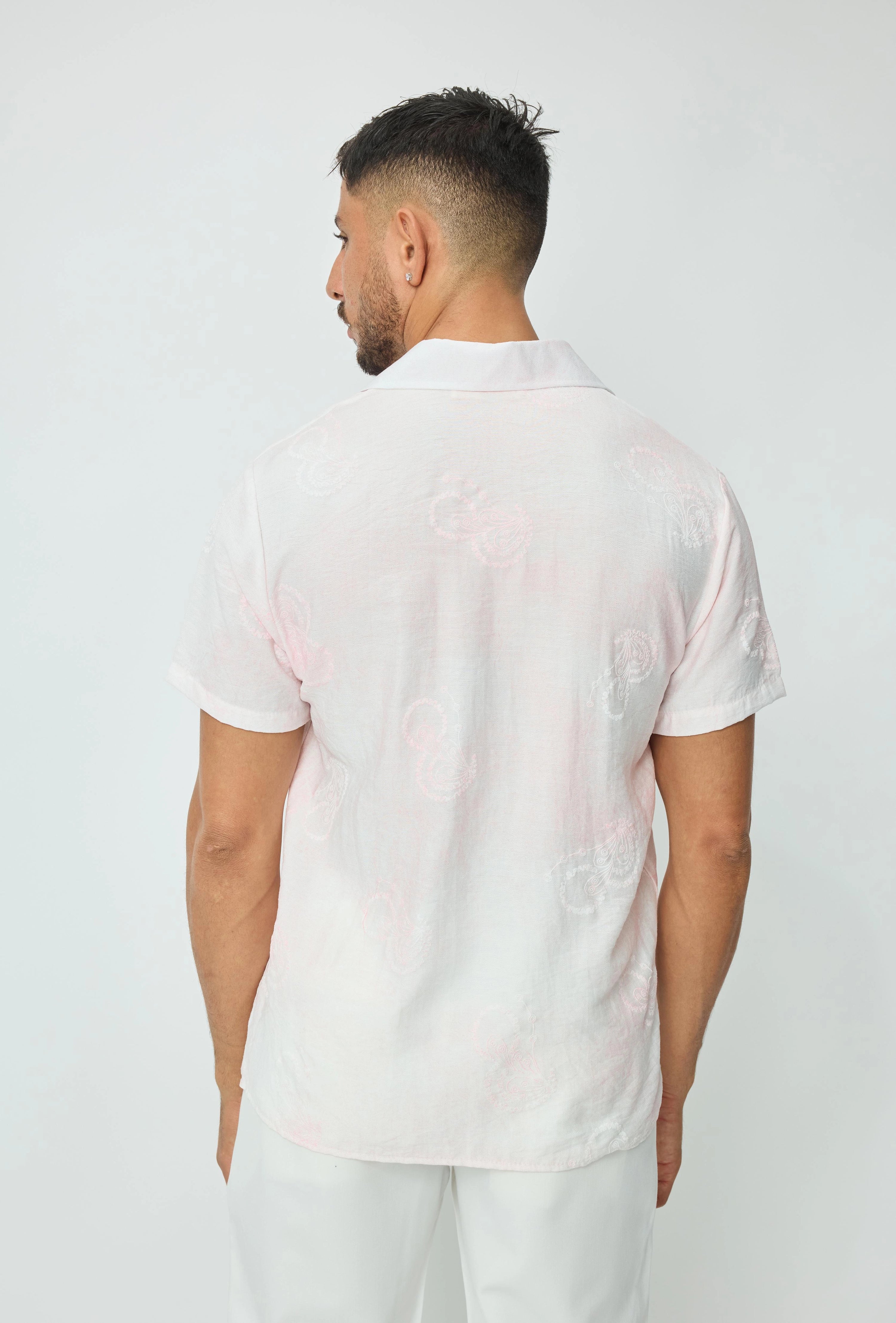 Chemise manches courtes tendance effet lin avec motif