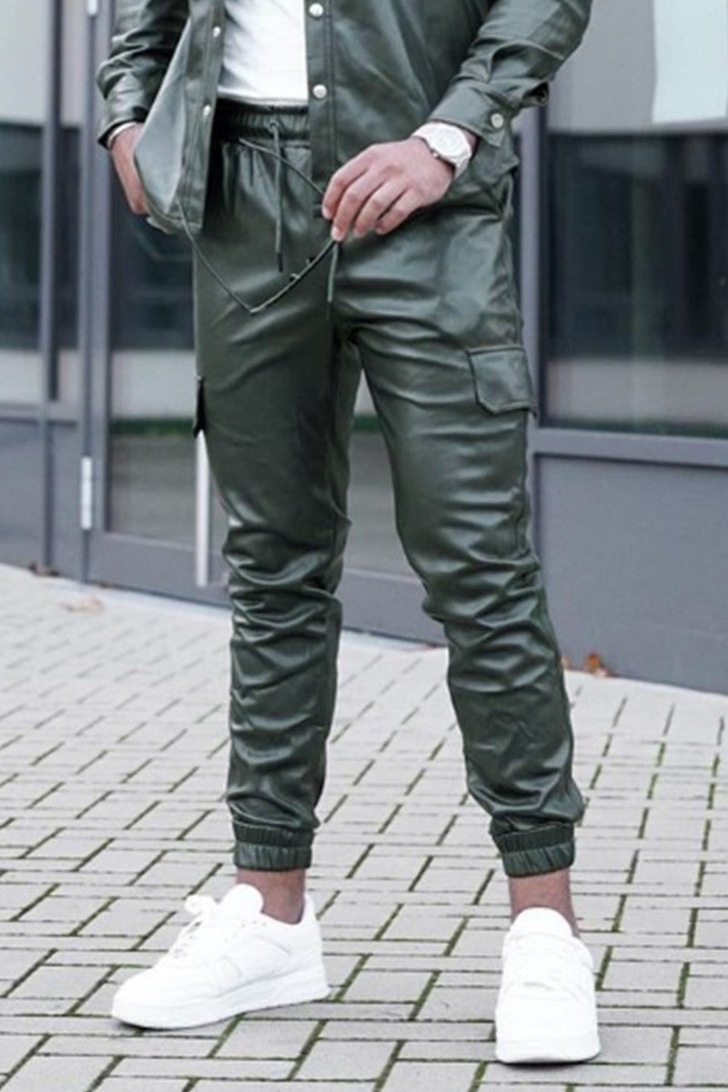 Pantalon jogger cargo similicuir - Frilivin