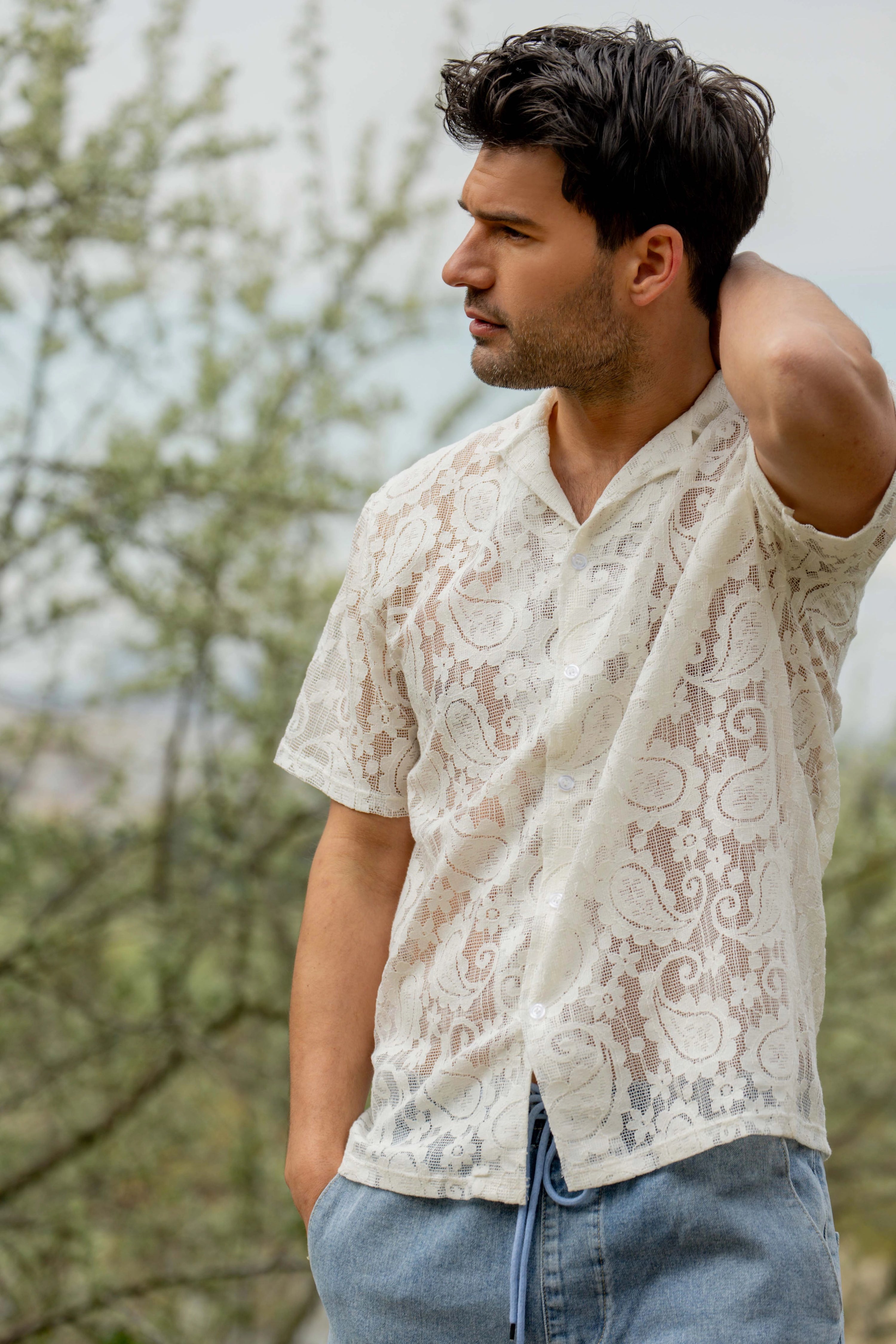 Chemise dentelle paisley