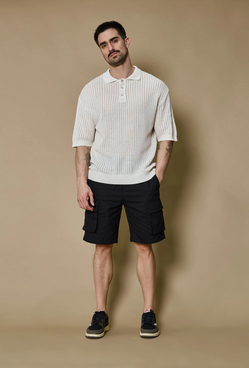 Plain short-sleeved knitted polo shirt