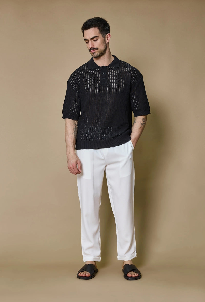 Plain short-sleeved knitted polo shirt