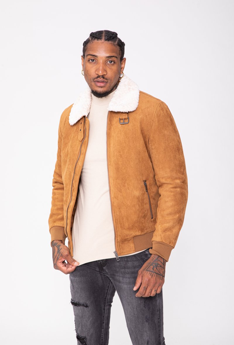 Veste daim avec col mouton - Frilivin