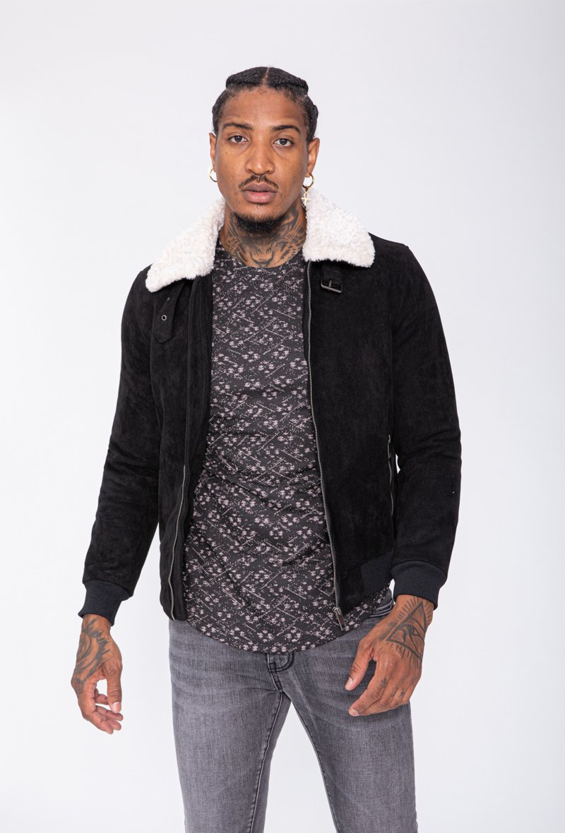 Denim Jacket Veste Jean Noir Moumoute Col Blouson En Jean Noir